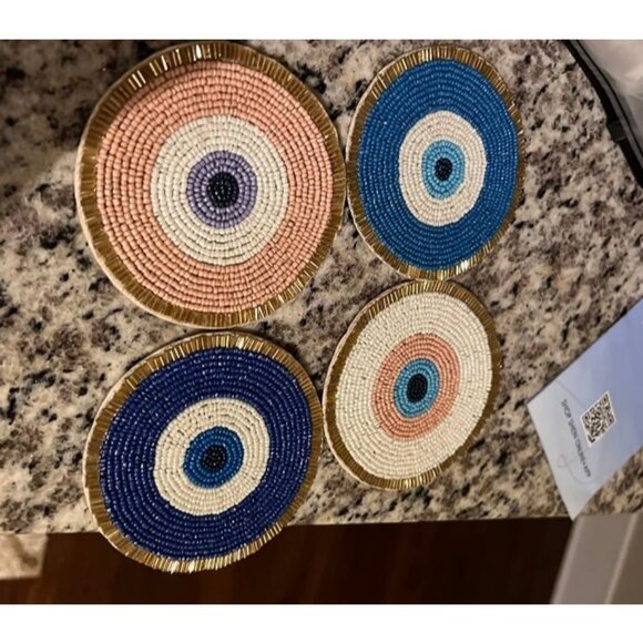 Beaded Coasters for Drinks Set of 4 or Coffee Table, 4" Round Decorative Bar - Picture 1 of 2
